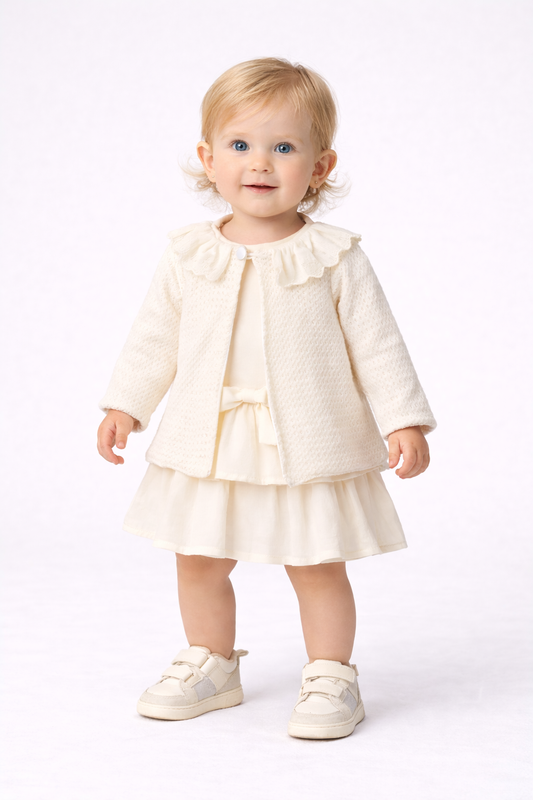 Mädchen Set – Rüschenrock & Jacke in Creme mit verspieltem Kragen
