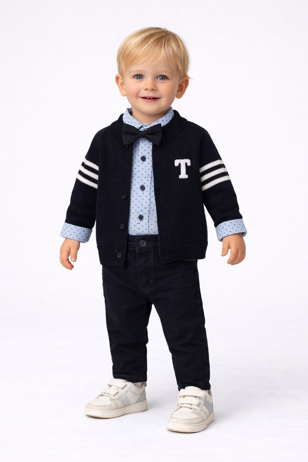 3-teiliges Baby Jungen Outfit – Strickweste, Bodyhemd & Hose – 100% Baumwolle