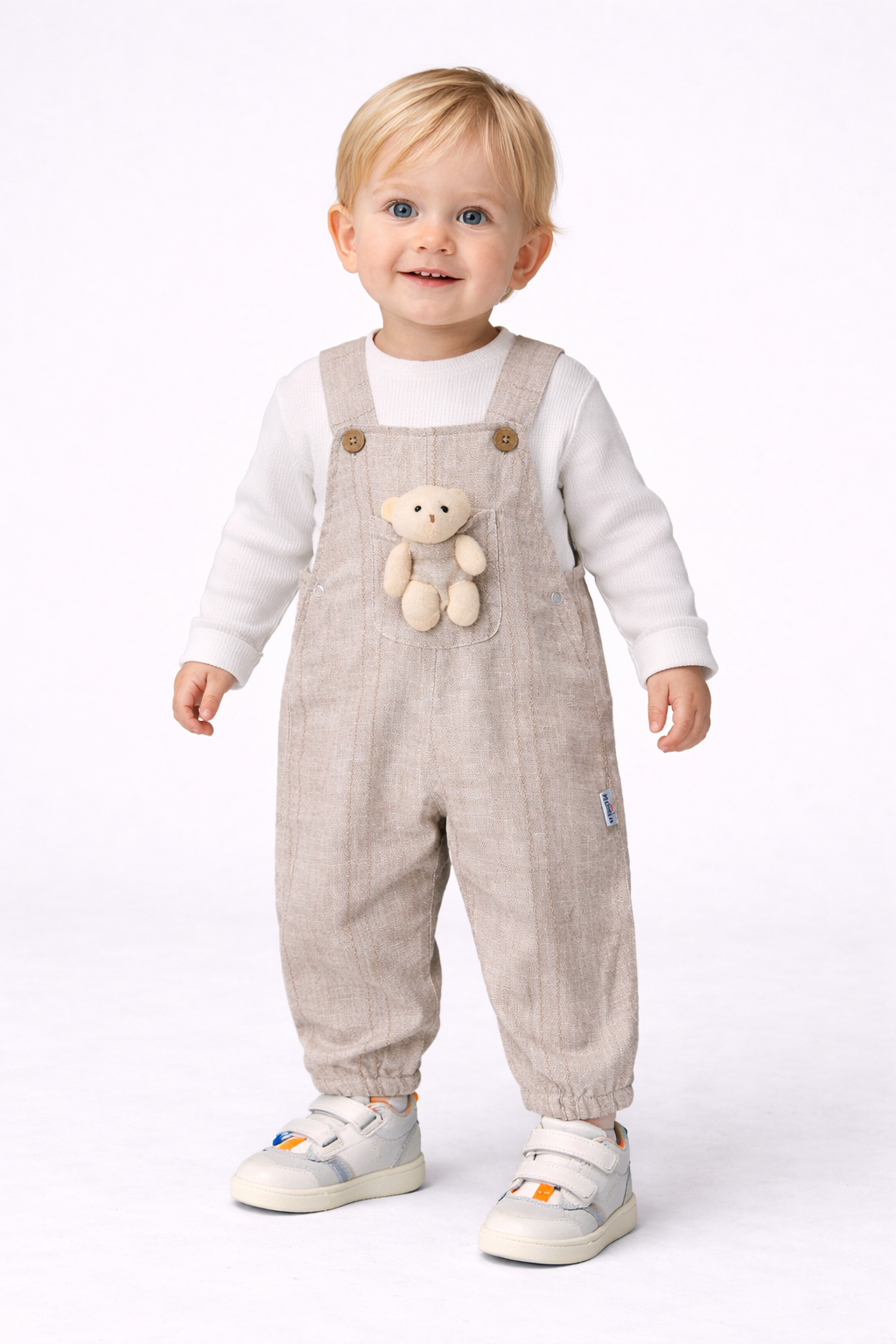 2-teiliges Baby-Jungen Outfit – Langarmshirt & Latzhose mit Teddybär