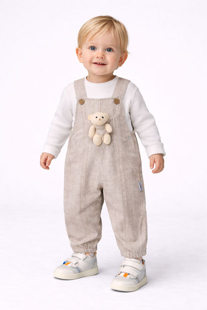 2-teiliges Baby-Jungen Outfit – Langarmshirt & Latzhose mit Teddybär