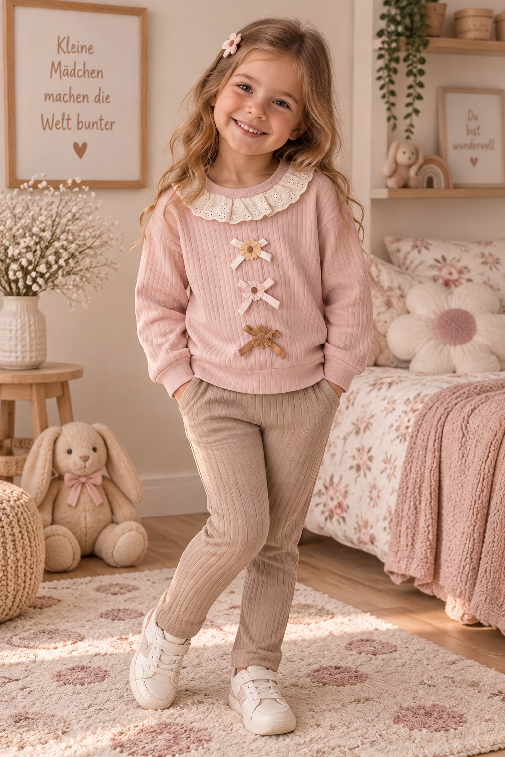 2-teiliges Mädchen Outfit aus Baumwolle – Langarmshirt mit Schleifen & Leggings