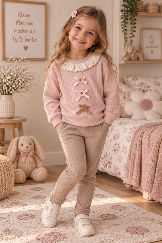 2-teiliges Mädchen Outfit aus Baumwolle – Langarmshirt mit Schleifen & Leggings
