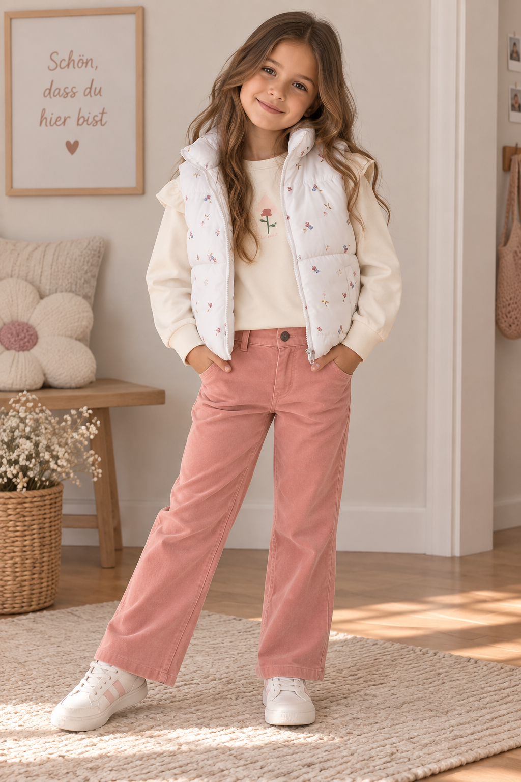 Mädchen 3-teiliges Outfit – Weste, Langarmshirt & Hose in Rosa