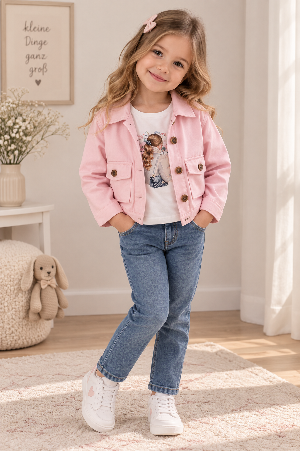 Mädchen Outfit 3-teilig – Jacke, Jeans & Shirt in Rosa/Blau