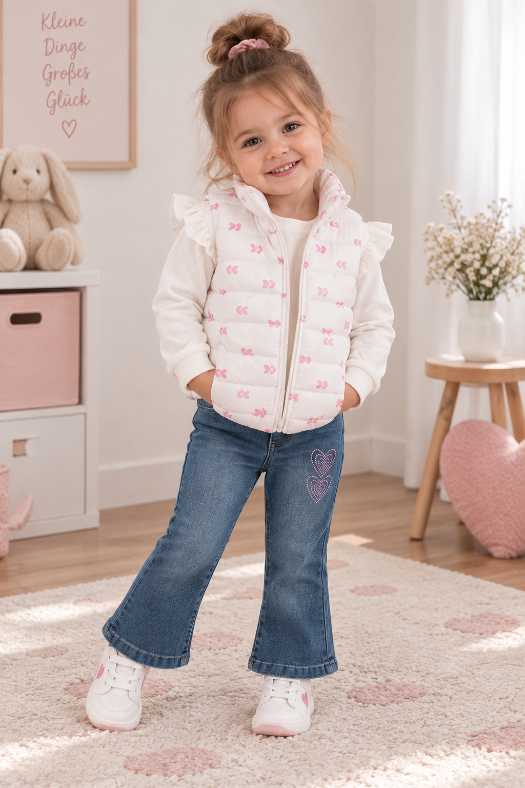 Mädchen 3-teiliges Set – Weste, Langarmshirt & Jeanshose | Stylisch & bequem
