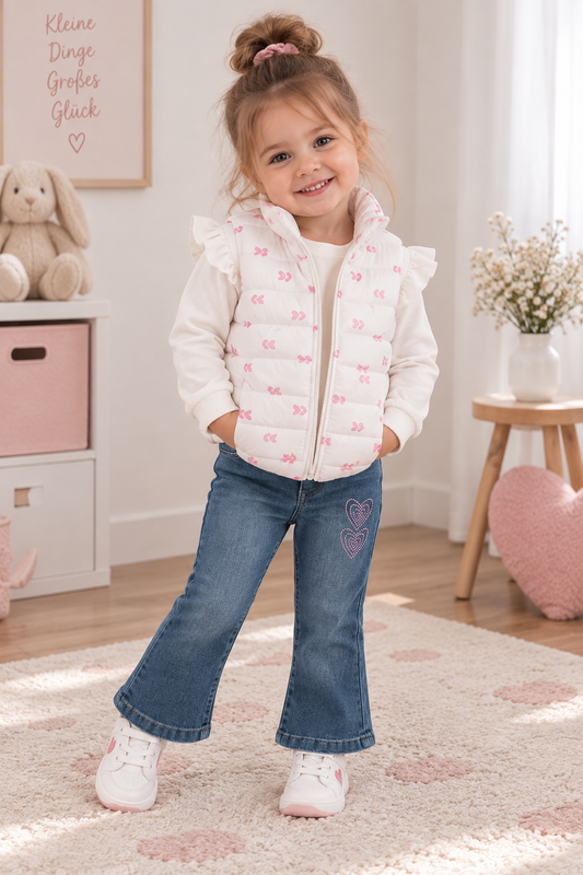 Mädchen 3-teiliges Set – Weste, Langarmshirt & Jeanshose | Stylisch & bequem