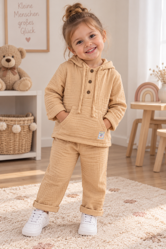 2-teiliges Kinder Outfit – Kapuzenpullover & Hose aus Musselin
