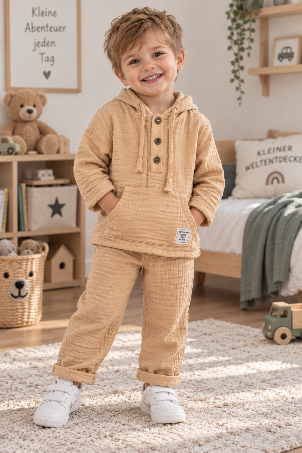 2-teiliges Kinder Outfit – Kapuzenpullover & Hose aus Musselin