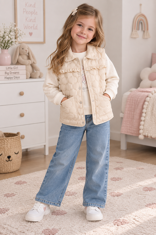 3-teiliges Mädchen Outfit – Weste, Oberteil & Jeanshose