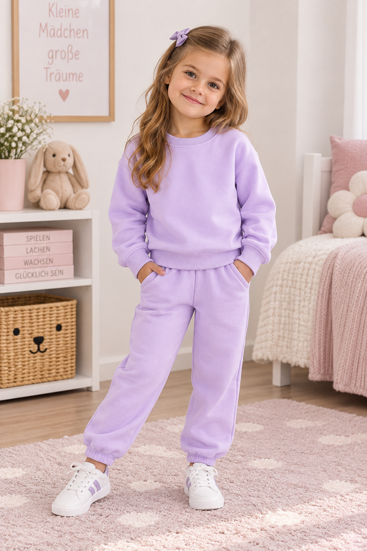 Zweiteiliges Mädchen-Outfit – Jogging-Set in Rosa & Helllila erhältlich