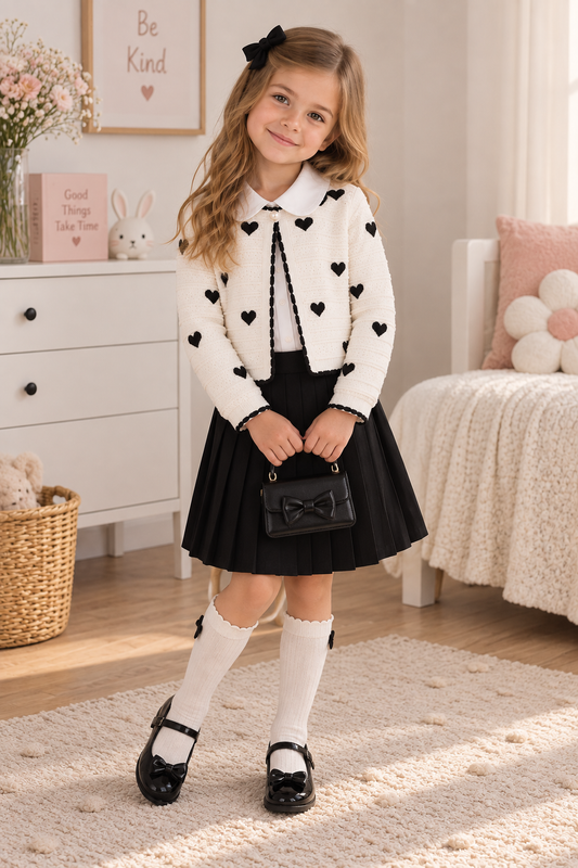 Dreiteiliges Mädchen-Outfit mit Rock, Oberteil & Weste – elegant & süß
