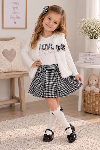 Dreiteiliges Outfit für Mädchen – Rock, Oberteil & Weste 👧✨
