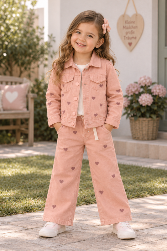Mädchen 3-Teiler Outfit Rosa mit Herz-Stickerei & Shirt