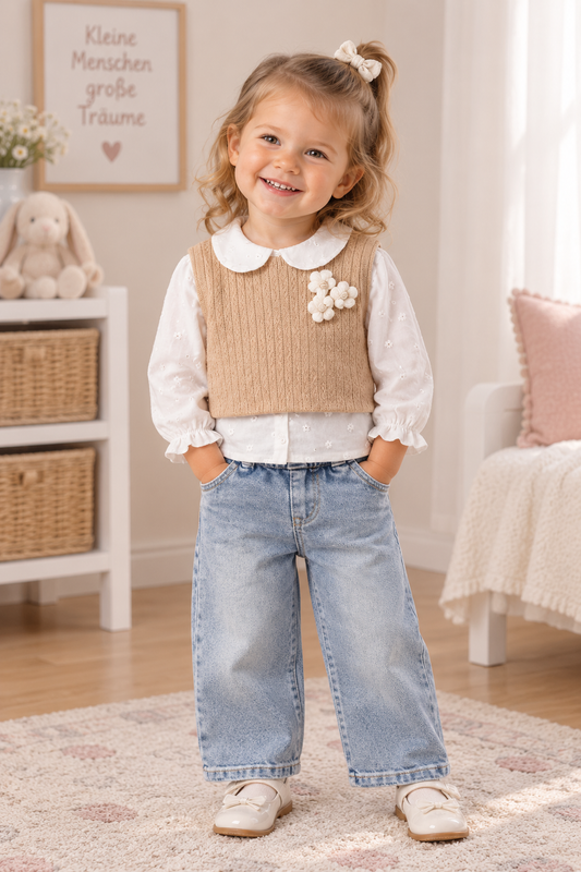 Mädchen Set Bluse Strick & Jeans 3-teilig