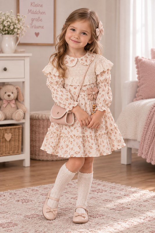 Verspielt & Elegant Mädchen  Kleid mit Tasche  | Größe 2–5 Jahre
