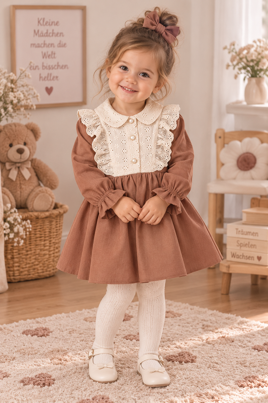 Elegantes Mädchenkleid mit Spitze & Rüschen-Details – festliches Langarmkleid