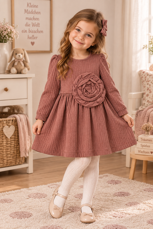 Süßes Langarmkleid für Mädchen mit großer Blume – weich & bequem