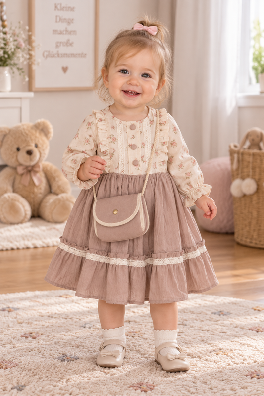 Mädchen Kleid mit Tasche – Vintage-Kleid mit Blumenmuster