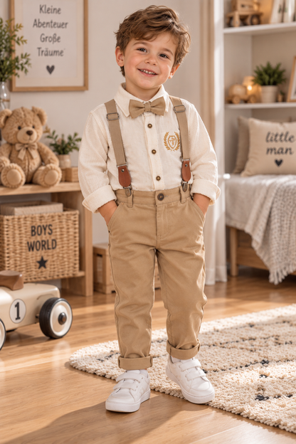 Jungen 4-teiliges Set – Hose, Hemd, Hosenträger & Fliege