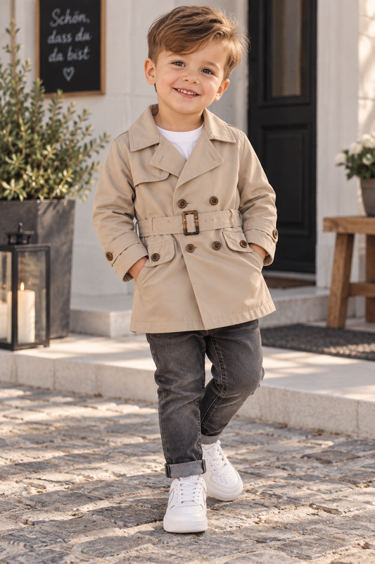 Jungen 3-teiliges Set – Trenchcoat, Jeans & Sweatshirt