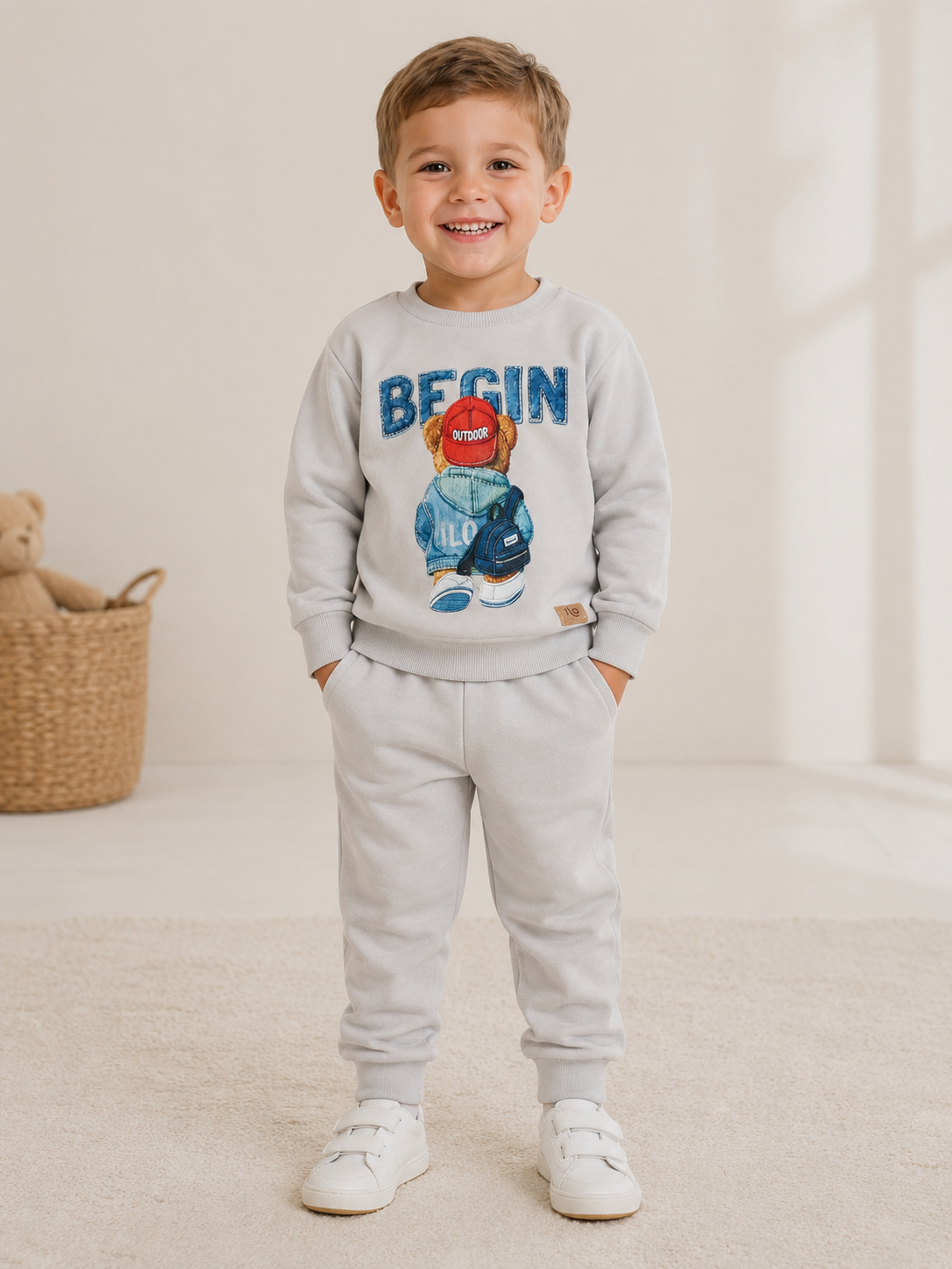 Outfit Set Bärenmotiv Beige
