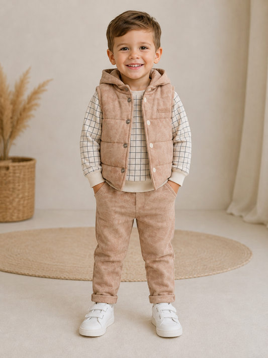Jungen Outfit Kapuzenweste Karo