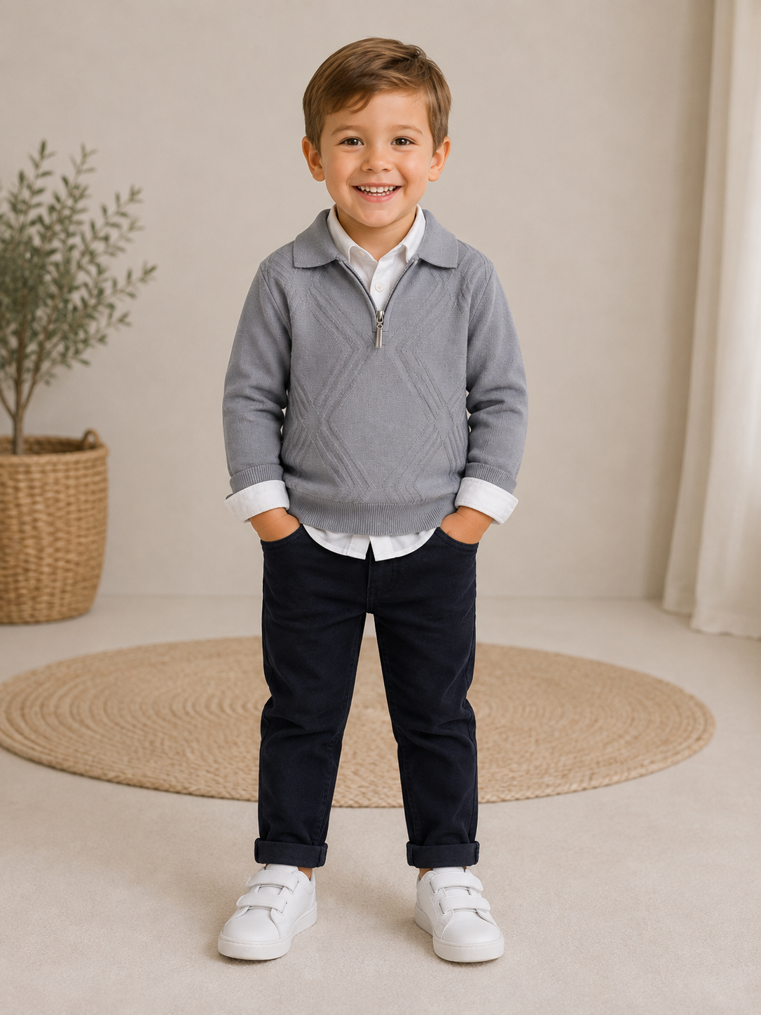 Jungen Outfit Pullover Hemd
