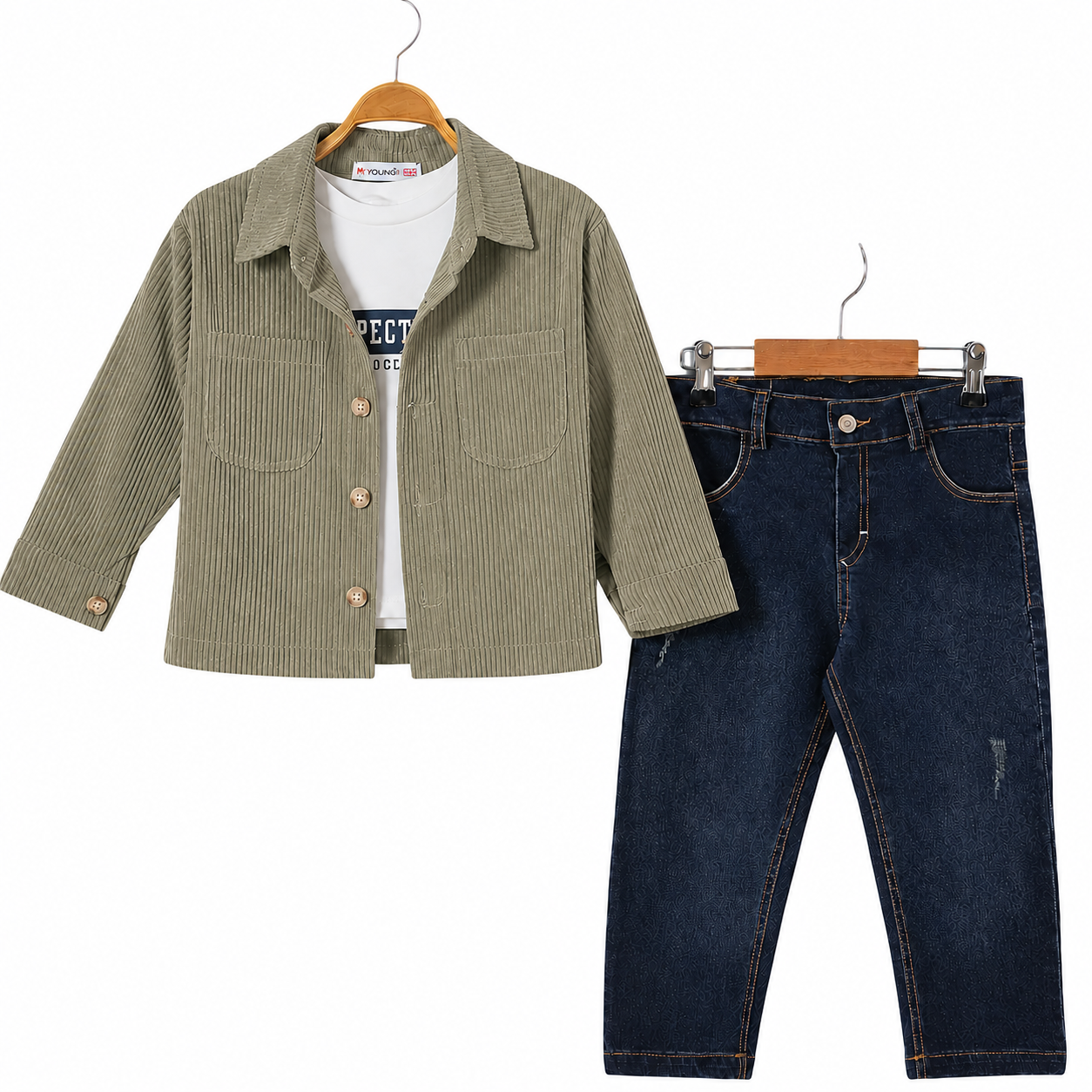 Jungen Outfit Cordhemd Jeans