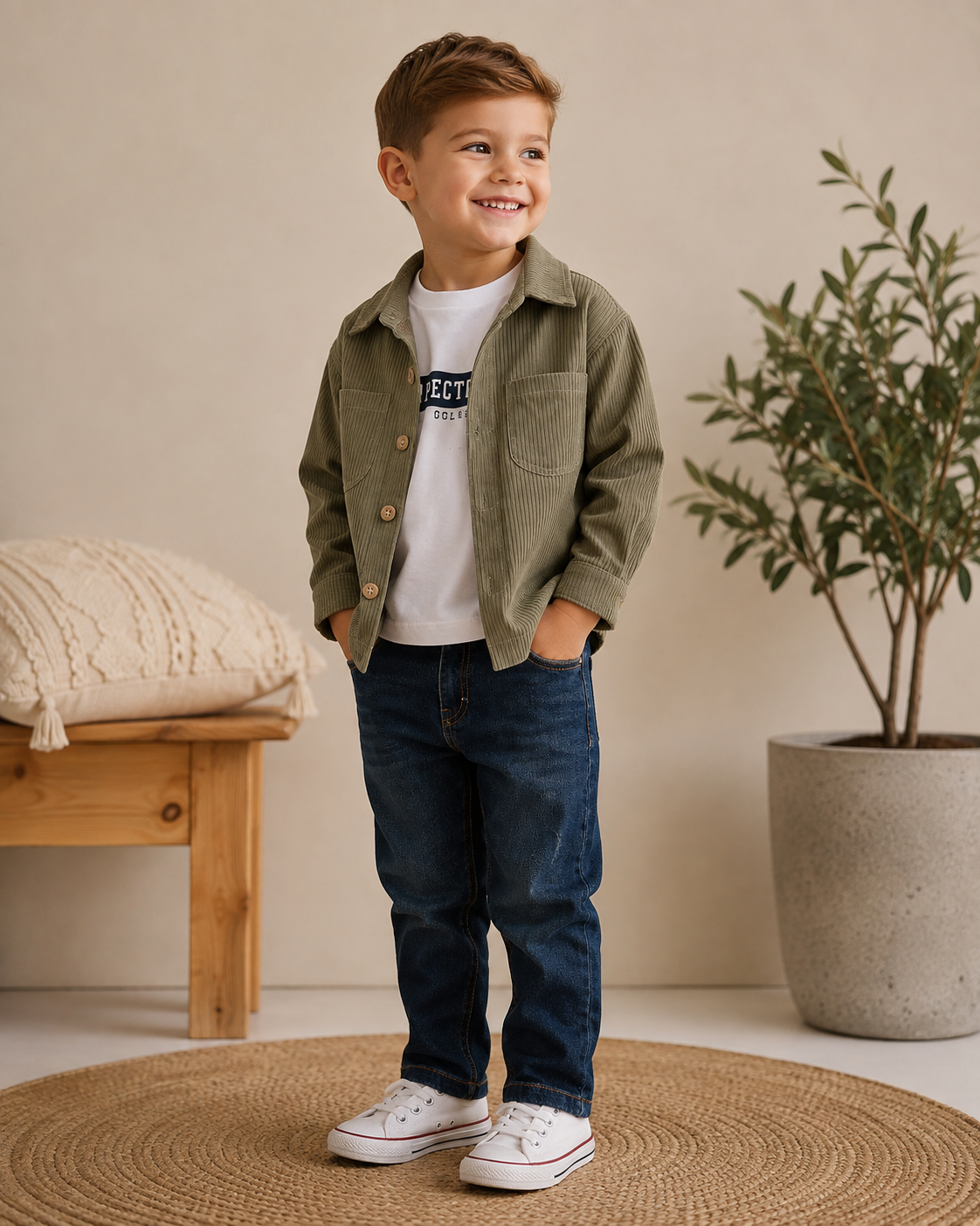 Jungen Outfit Cordhemd Jeans