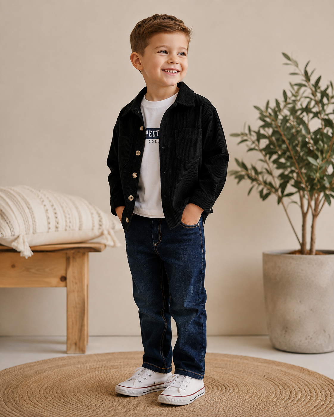 Jungen Outfit Cordhemd Jeans
