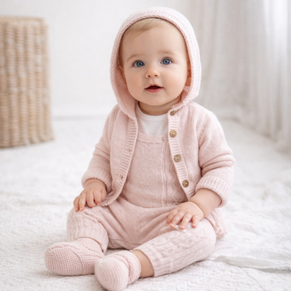 Nipperland 5-teiliges Baby Set Rosa (62–68) – Strick Outfit mit Decke