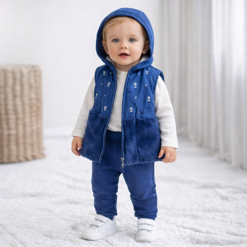 Baby Mädchen Set 3-teilig mit Weste & Hose – Blau oder Grün