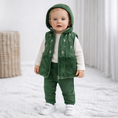Baby Mädchen Set 3-teilig mit Weste & Hose – Blau oder Grün
