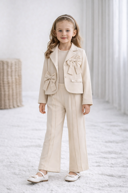Mädchen 3-teiliges Set mit Blazer und Hose – Beige