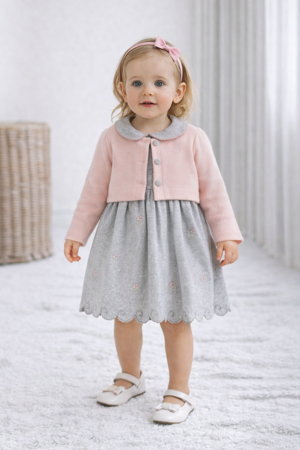 Baby Mädchen Set Kleid mit rosa Weste