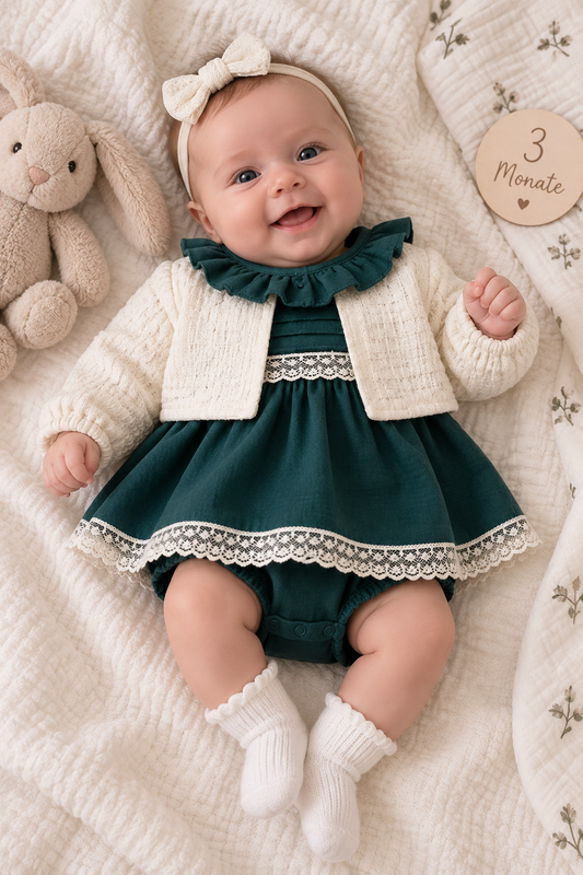 Elegantes Bodykleid für Babymädchen in Grün – mit passender Weste 🌿👗