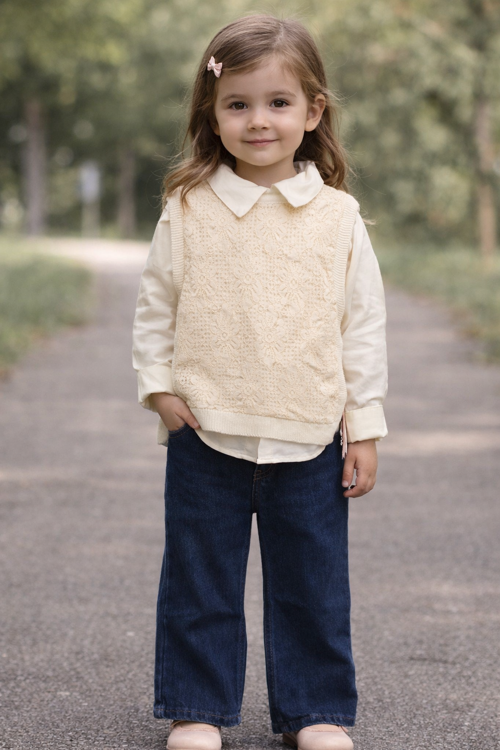 Mädchen Set Bluse Stricktop Denim