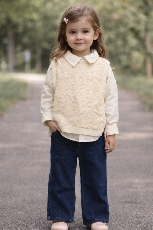 Mädchen Set Bluse Stricktop Denim