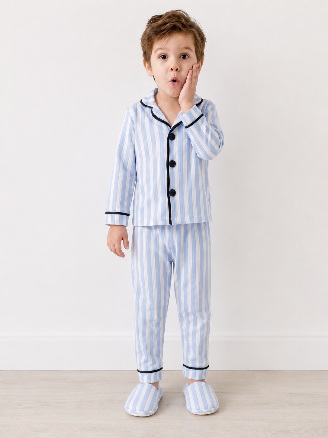 Jungen Pyjama Streifen Schlappen