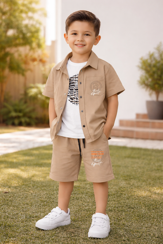 Jungen 3-teiliges Sommer Outfit mit Hemd, T-Shirt & Shorts