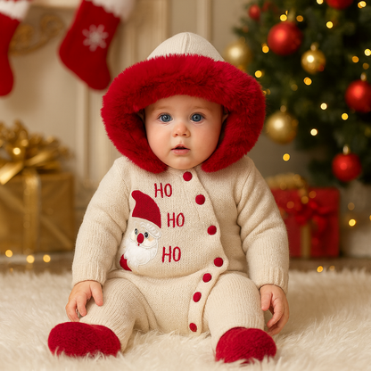 Ho Ho Ho – Weihnachts-Strickoverall von Nipperland (Creme / Rot)