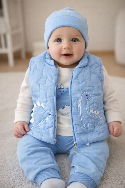 Baby Set mit Dino-Motiv – Steppweste, Oberteil & Hose