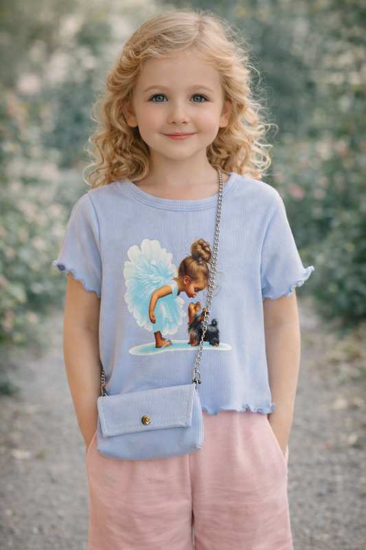 Mädchen Oberteil mit Print & Tasche – 2 Farben erhältlich