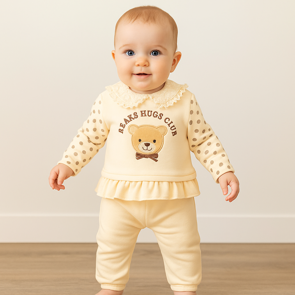 Baby Outfit 2-teilig – „Bears Hugs Club“ Set in Creme mit Punkten