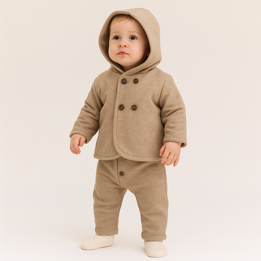 Baby Outfit 2-teilig – Beige Jacke mit Kapuze & Hose