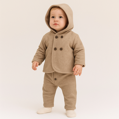 Baby Outfit 2-teilig – Beige Jacke mit Kapuze & Hose