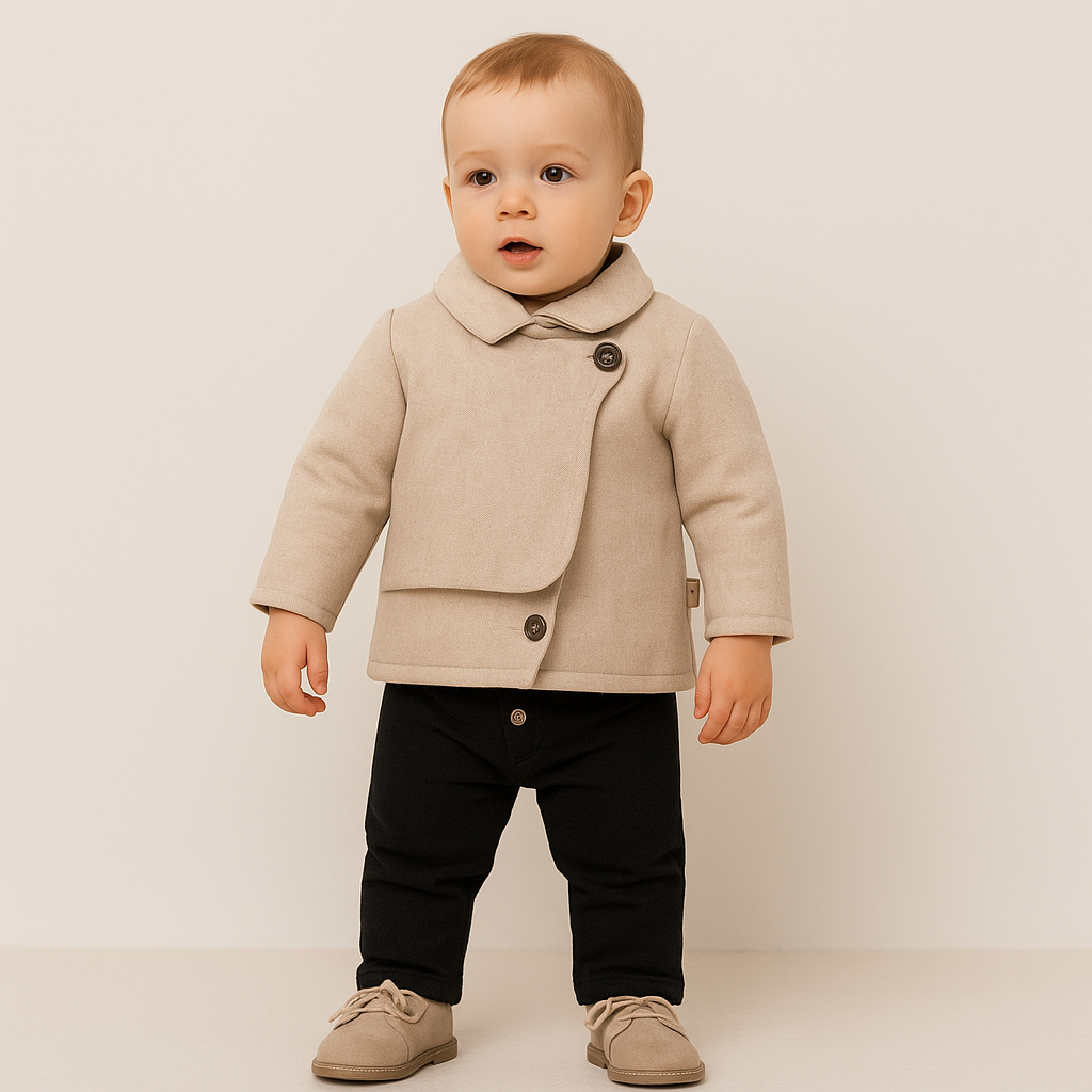 Baby Outfit 2-teilig – Beige Jacke & Schwarze Hose