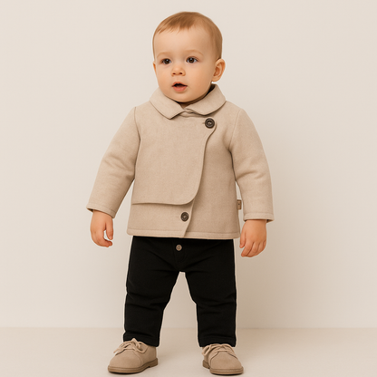 Baby Outfit 2-teilig – Beige Jacke & Schwarze Hose