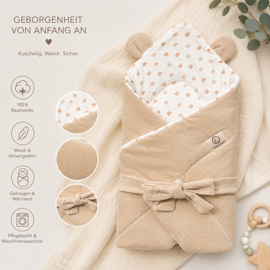 Baby Einschlagdecke Beige Ohren