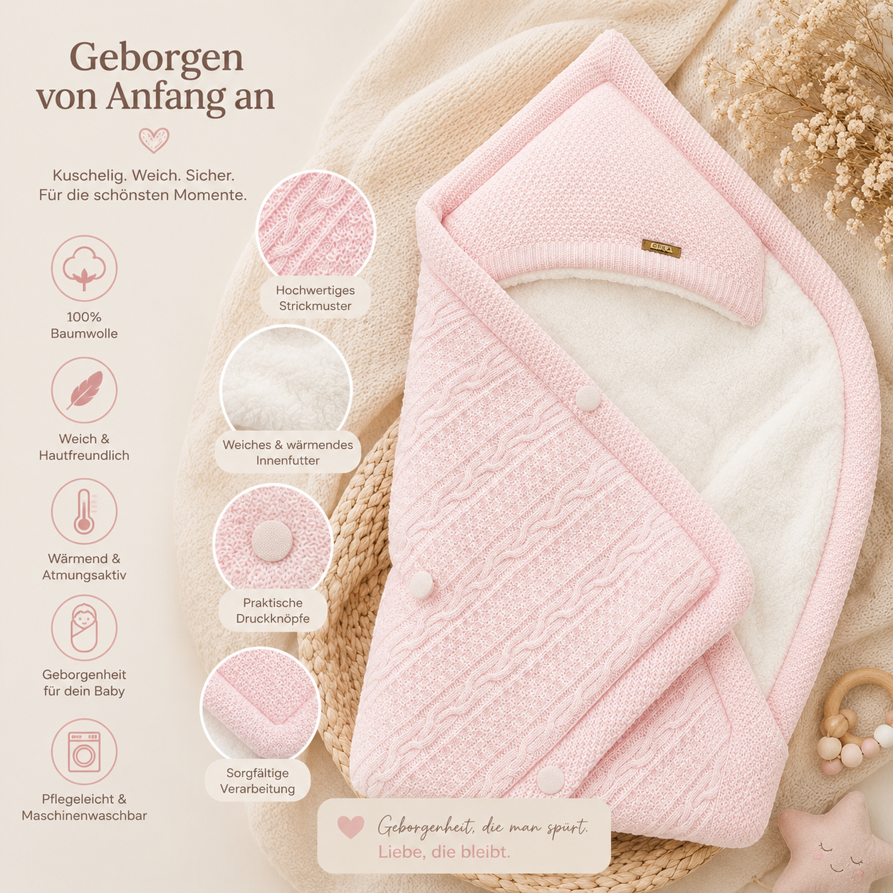 Baby Einschlagdecke Zopfmuster